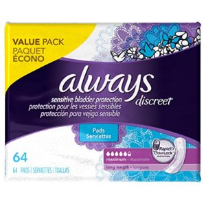 Always Discreet, Incontinence Pads, Maximum, Long Length, 64 Count