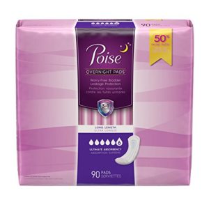Poise Incontinence Overnight Pads, Ultimate Absorbency, Long, 90 Count